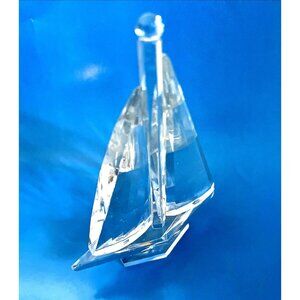 Nautical Clear Crystal Thick Glass Sailboat Nautical Home Desk Top Decor 7" h